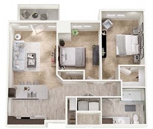Floor plan for 2 beds, 1 bath, 821 sqft